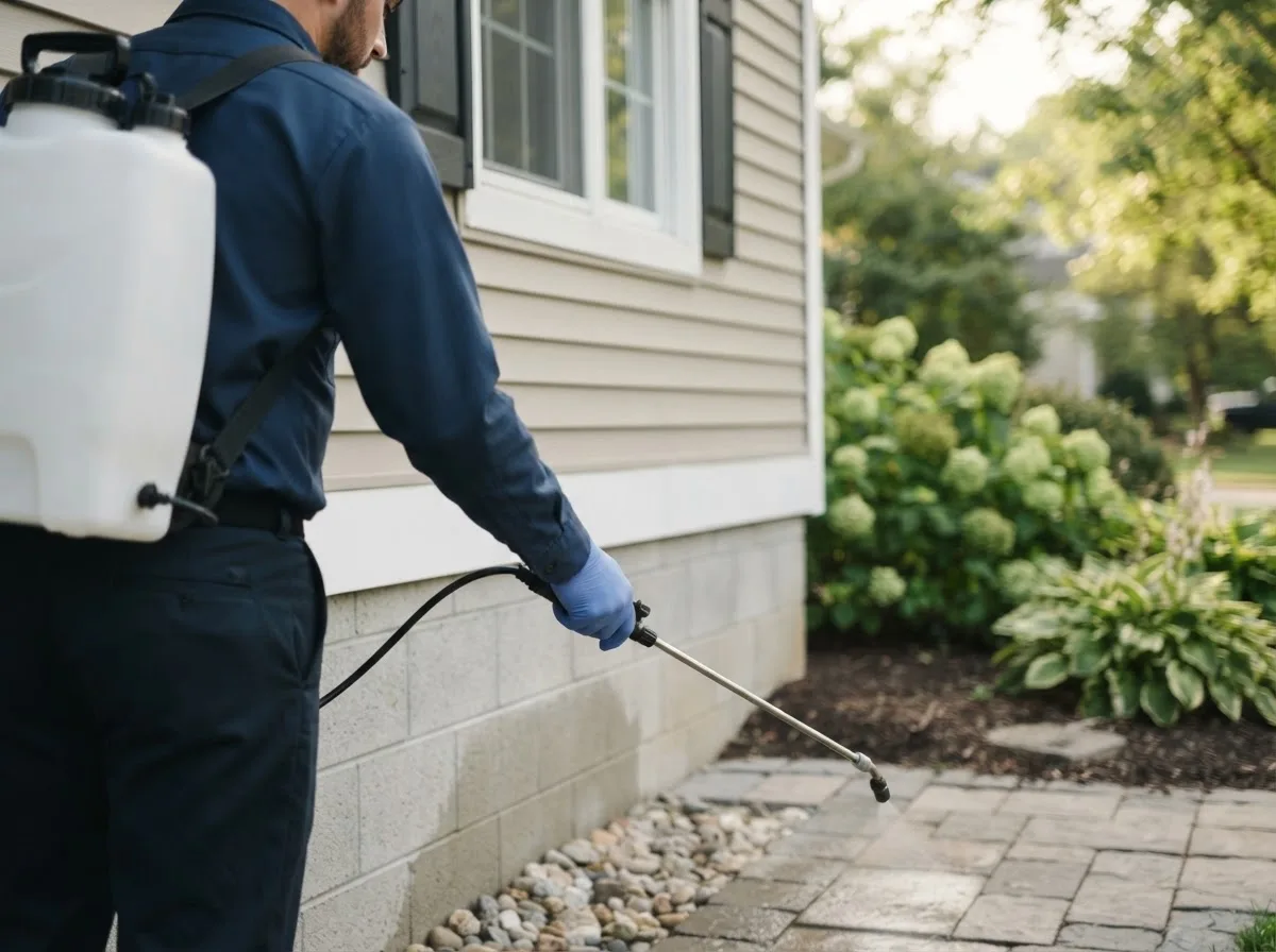 Pest control technician inspecting a home in Russell, NY
